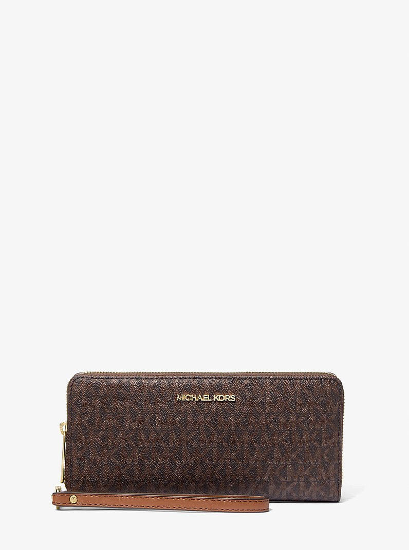 Michael Kors Jet Set Travel Large Logo Continental Wristlet Brown