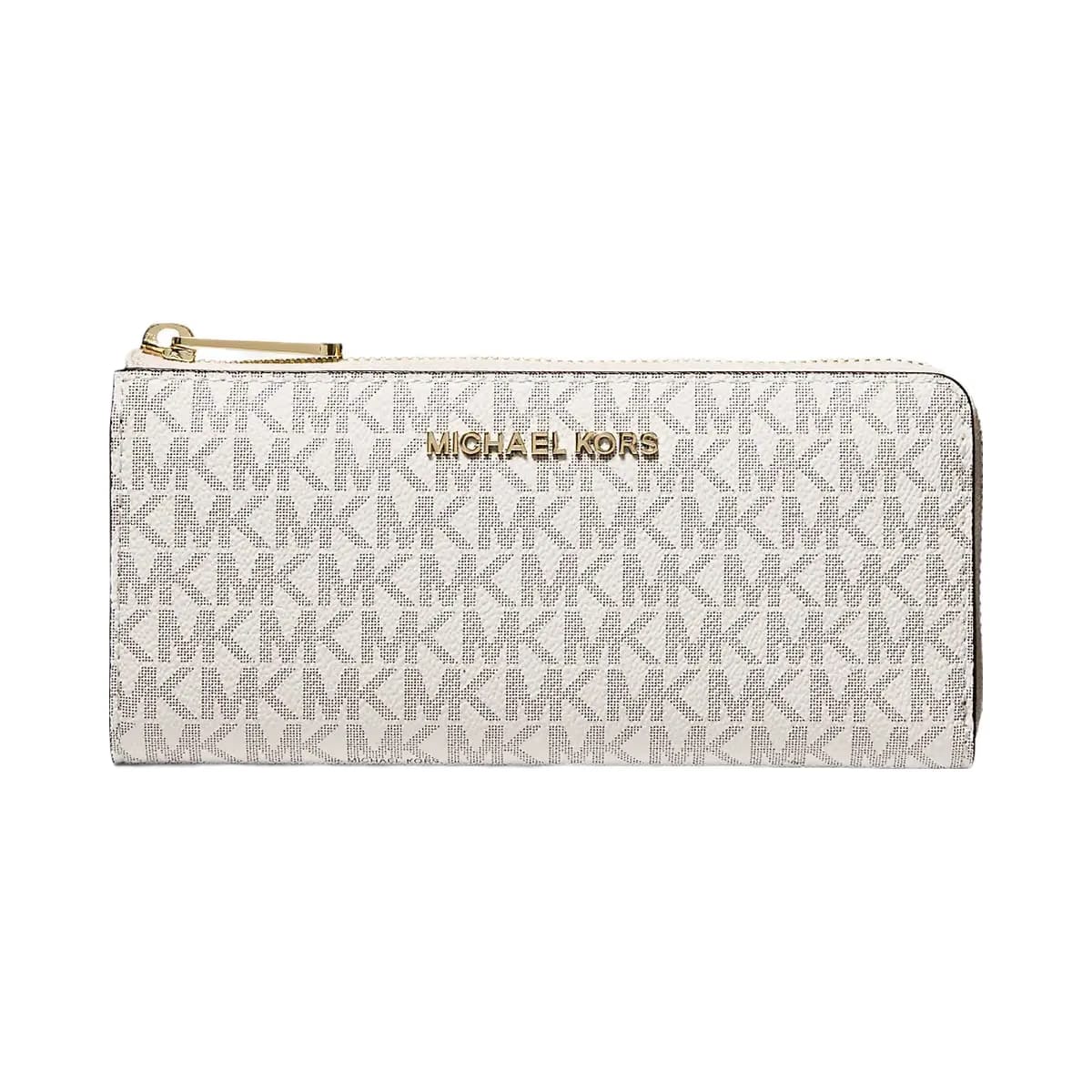 Michael Kors Jet Set Travel Large Logo Quarter-Zip Wallet Vanilla