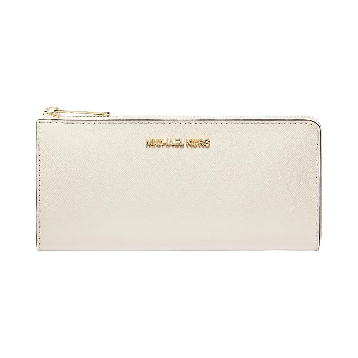 Michael Kors Jet Set Travel Large Saffiano Leather Quarter-Zip Wallet Lt Cream