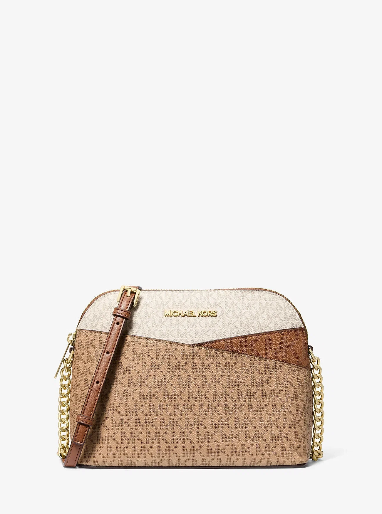 Michael Kors Jet Set Travel Medium Color-Block Signature Logo Crossbody Bag Camel Mlt