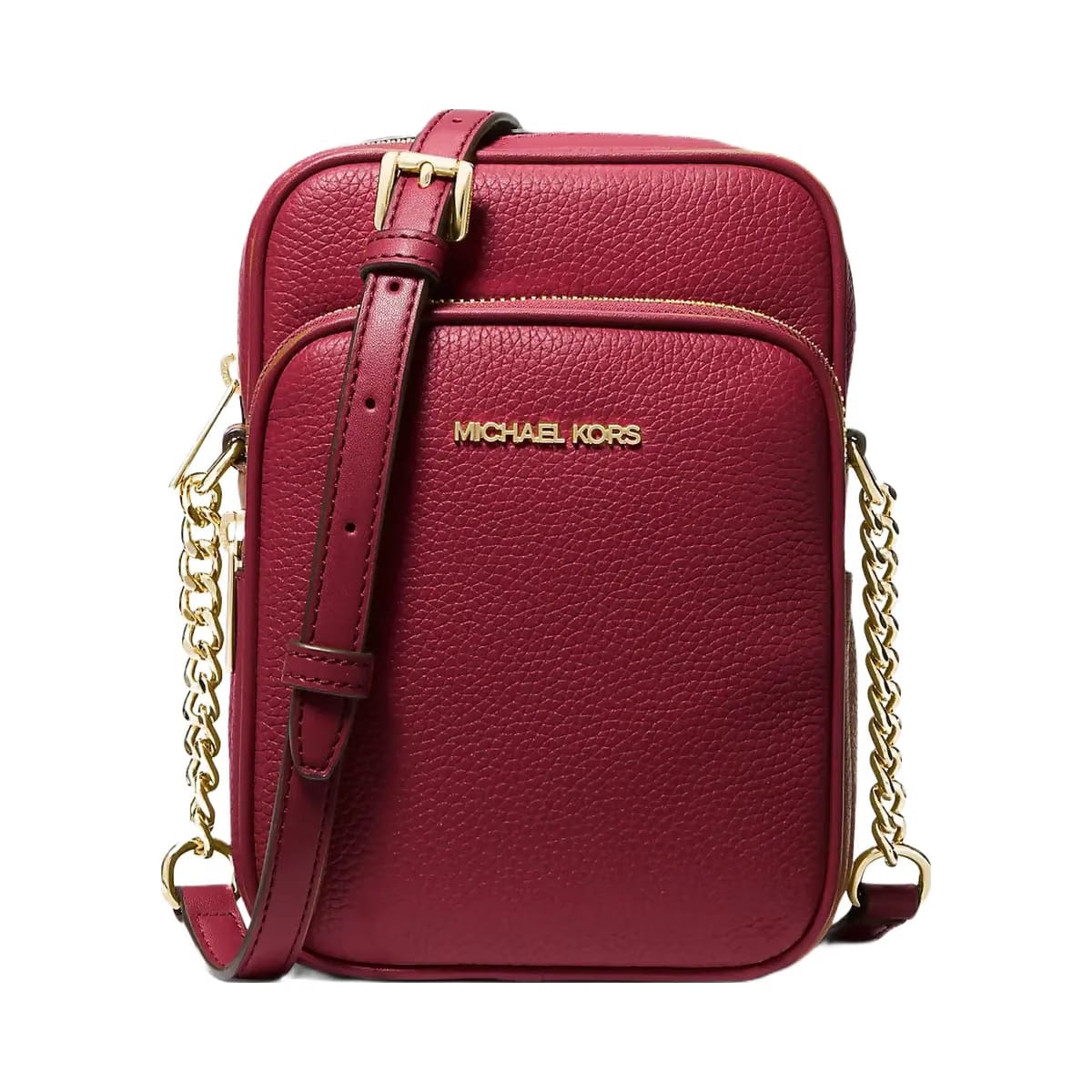 Michael Kors Jet Set Travel Medium Pebbled Leather Crossbody Bag Cherry
