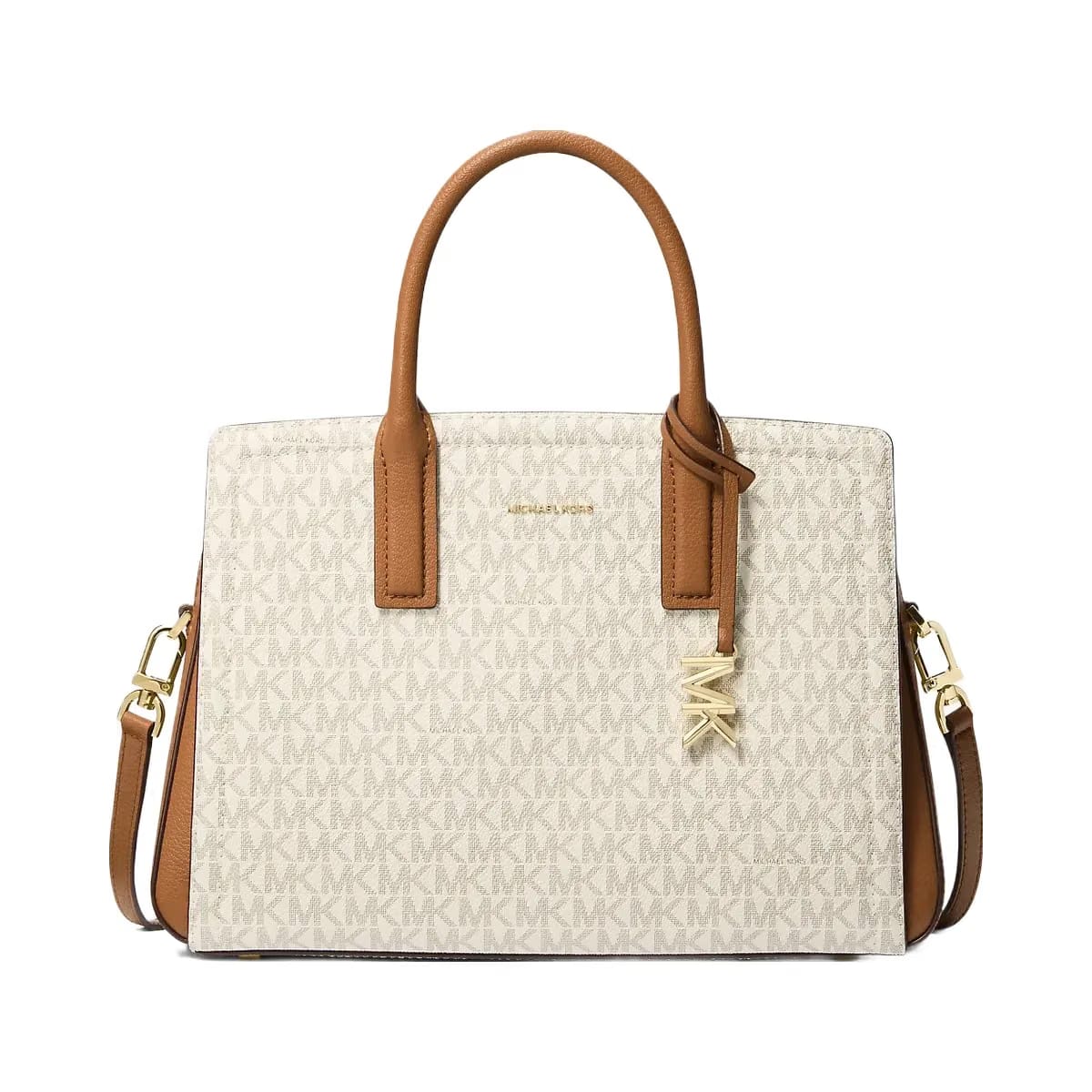 Michael Kors Laila Medium Signature Logo Satchel Vanilla-Acorn