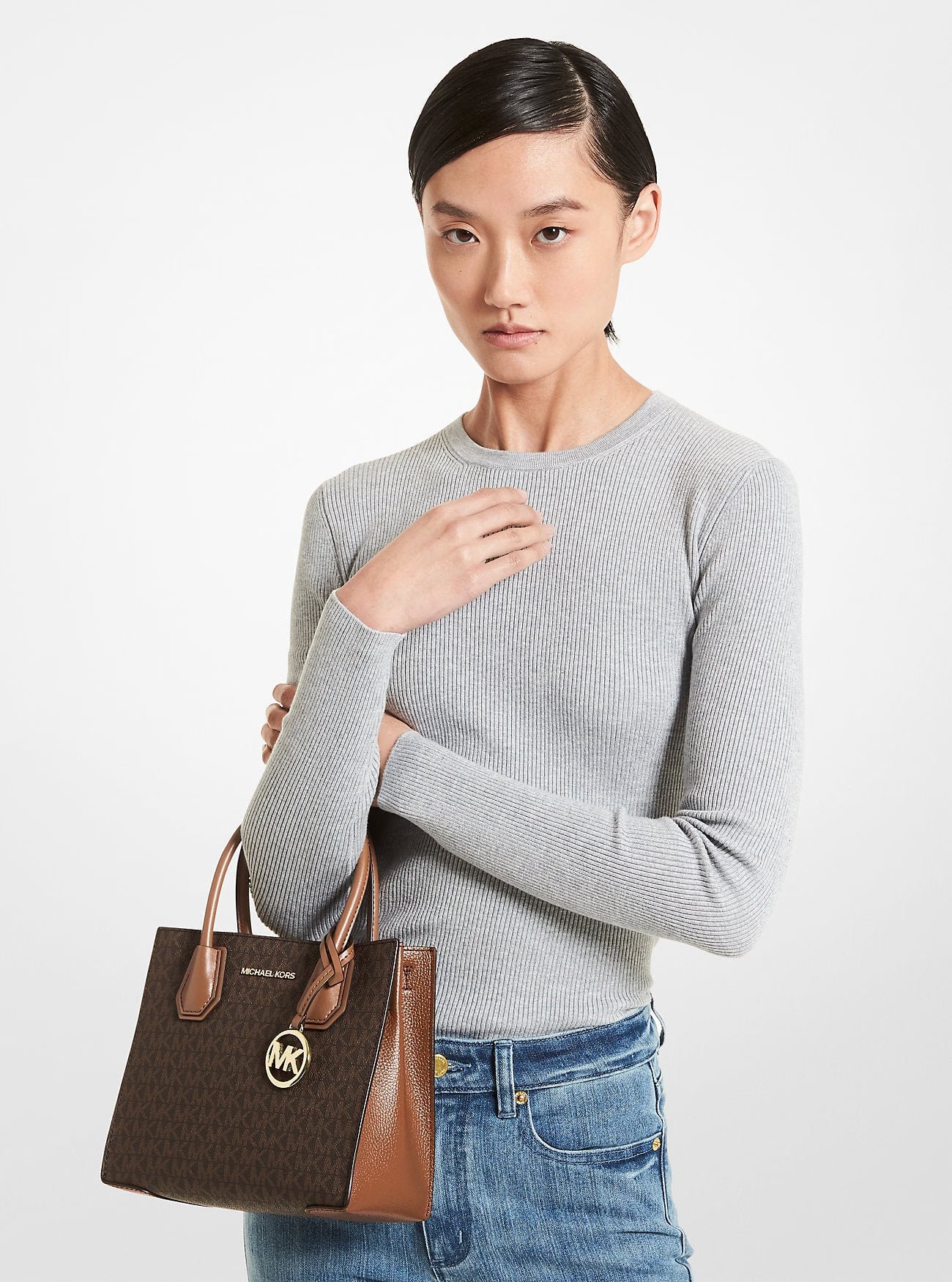 Michael Kors Mercer Medium Logo and Leather Accordion Crossbody Bag Brown – image 2 of 5 Michael Kors Mercer Medium Logo and Leather Accordion Crossbody Bag Brown – image 2 of 5