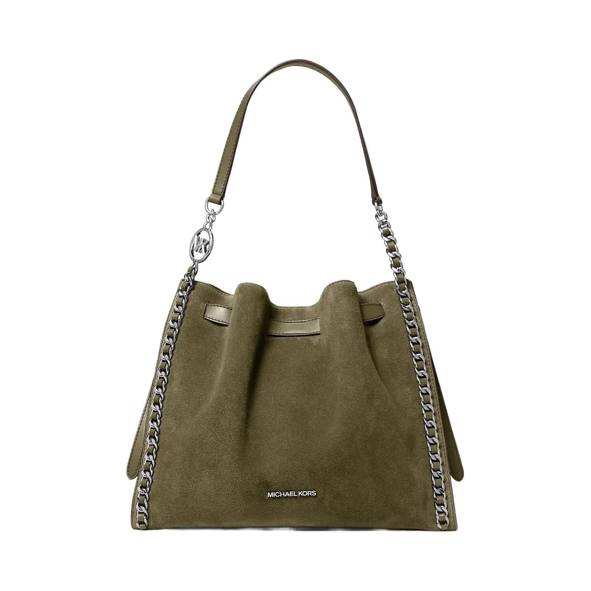 Michael Kors Mina Large Suede Chain Shoulder Bag Olive