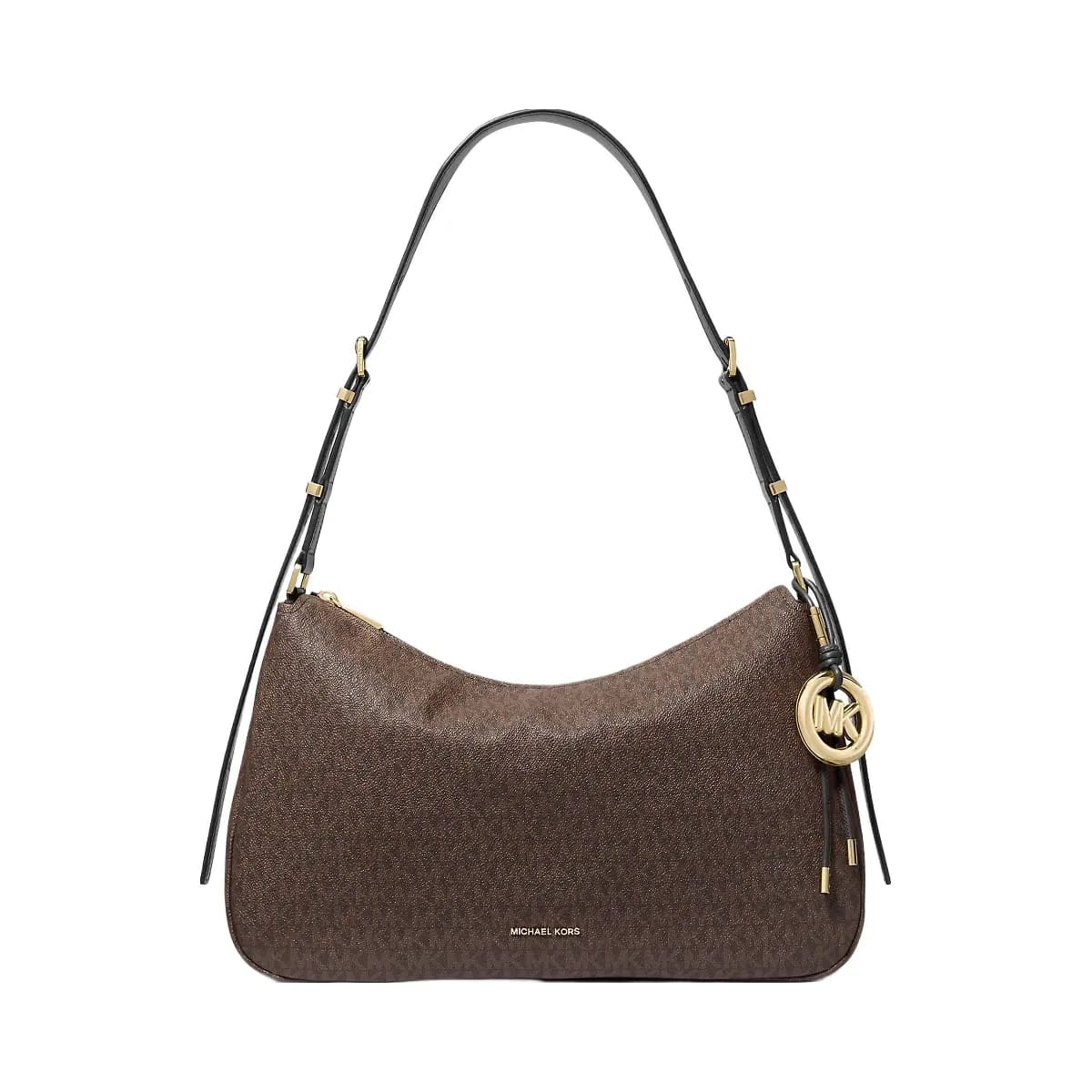 Michael Kors Nolita Medium Signature Logo Shoulder Bag Brown-Blk
