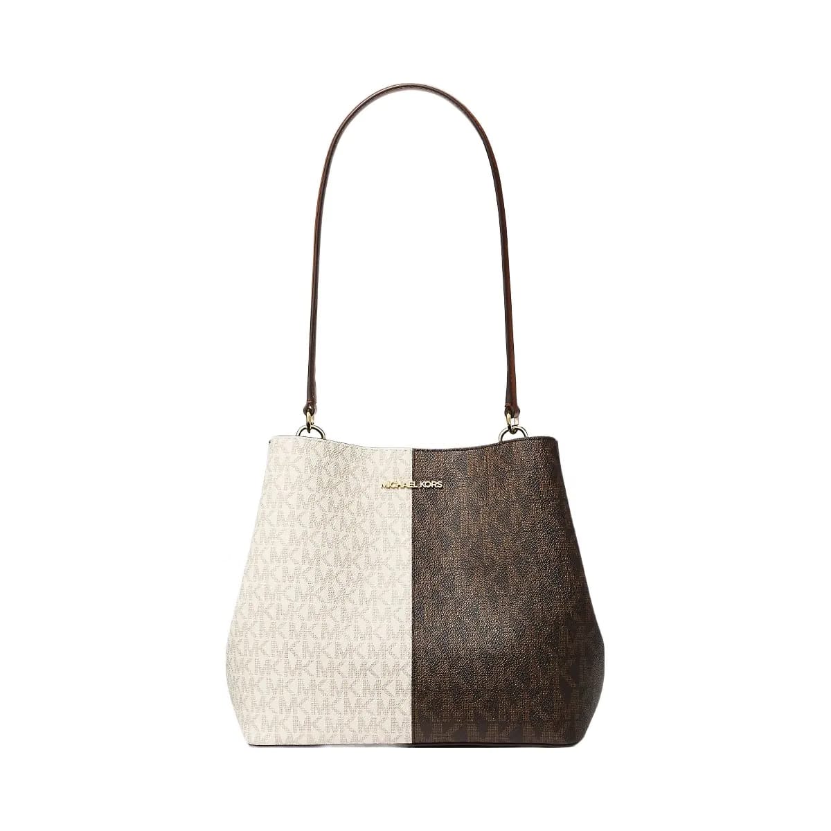 Michael Kors Pratt Medium Two-Tone Signature Logo Shoulder Bag Brown Multi