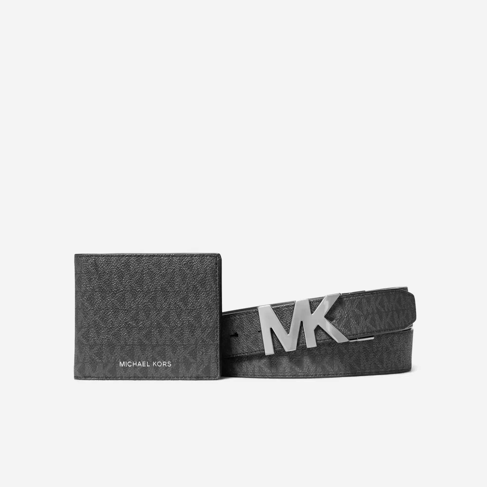 Michael Kors Signature Logo Wallet and Reversible Belt Gift Set Brown-Black