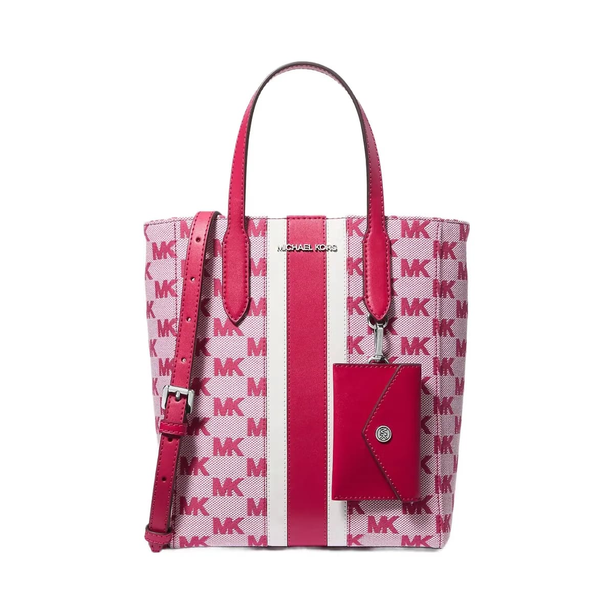 Michael Kors Vincent Small Logo Jacquard Tote Bag with Card Case Dk Raspberry