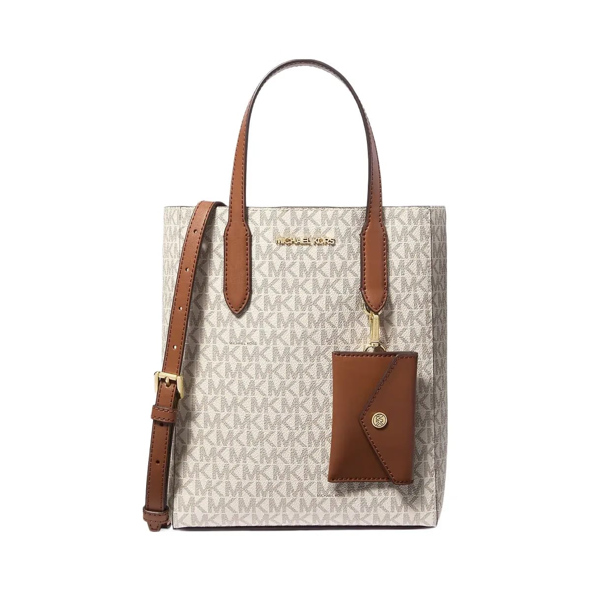Michael Kors Vincent Small Signature Logo Convertible Tote Bag with Card Case Vanilla