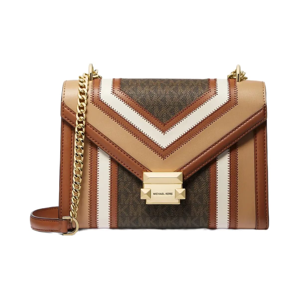Michael Kors Whitney Medium Color-Block and Signature Logo Shoulder Bag Brown Multi