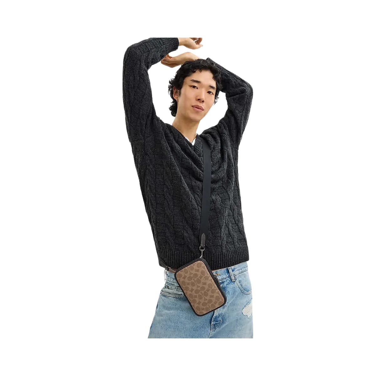 Coach Aden Crossbody Bag In Signature Canvas Signature Canvas-Qb-Tan-Black