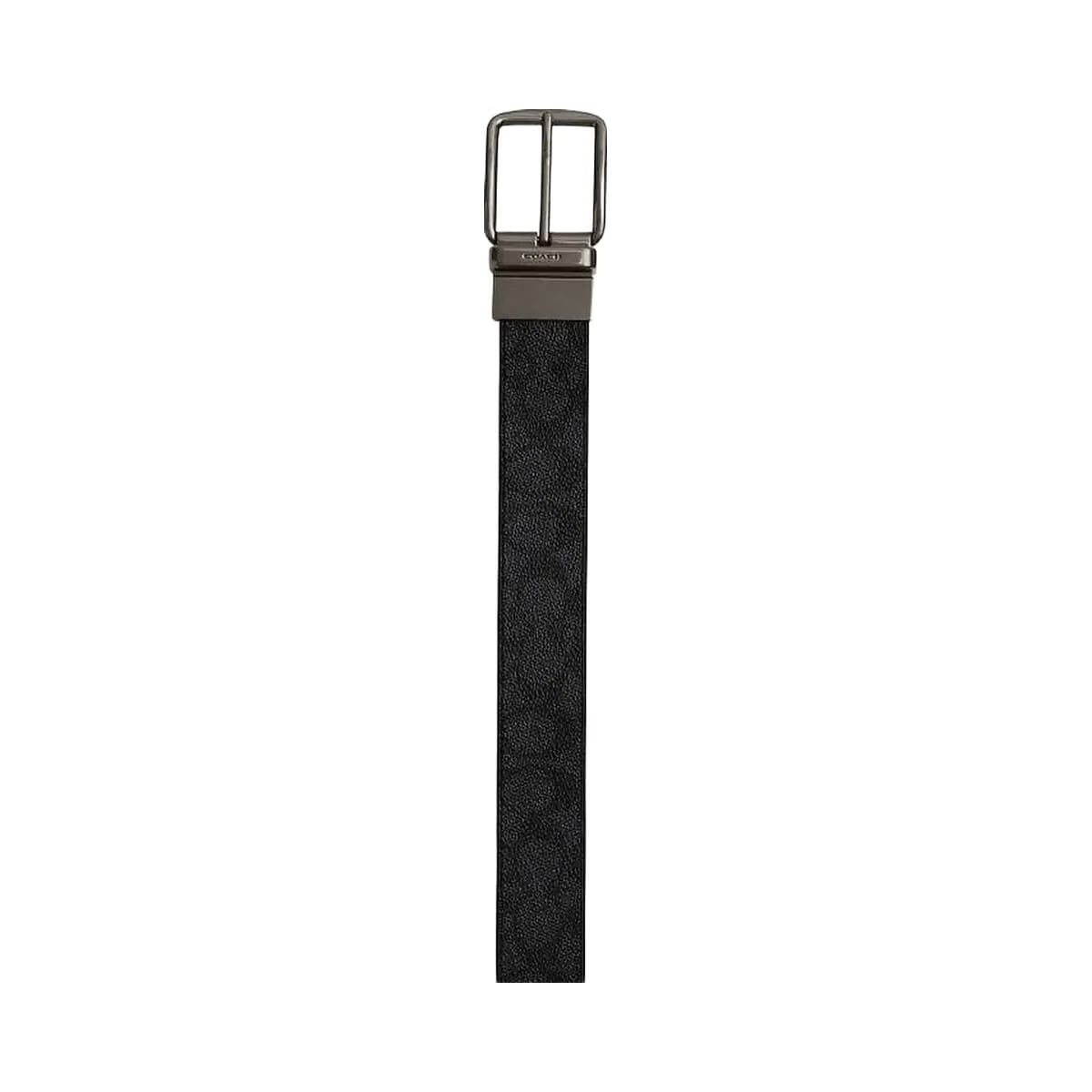 Coach Boxed Plaque And Harness Buckle Cut To Size Reversible Belt, 38 Mm Signature Canvas-Gunmetal-Charcoal-Black