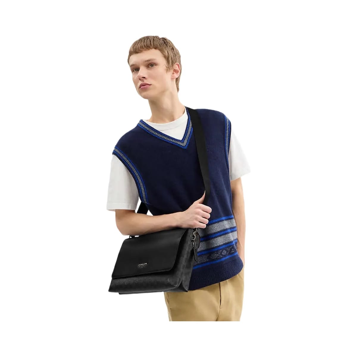 Coach Caleb Messenger Bag In Signature Canvas Signature Canvas-Gunmetal-Charcoal-Black