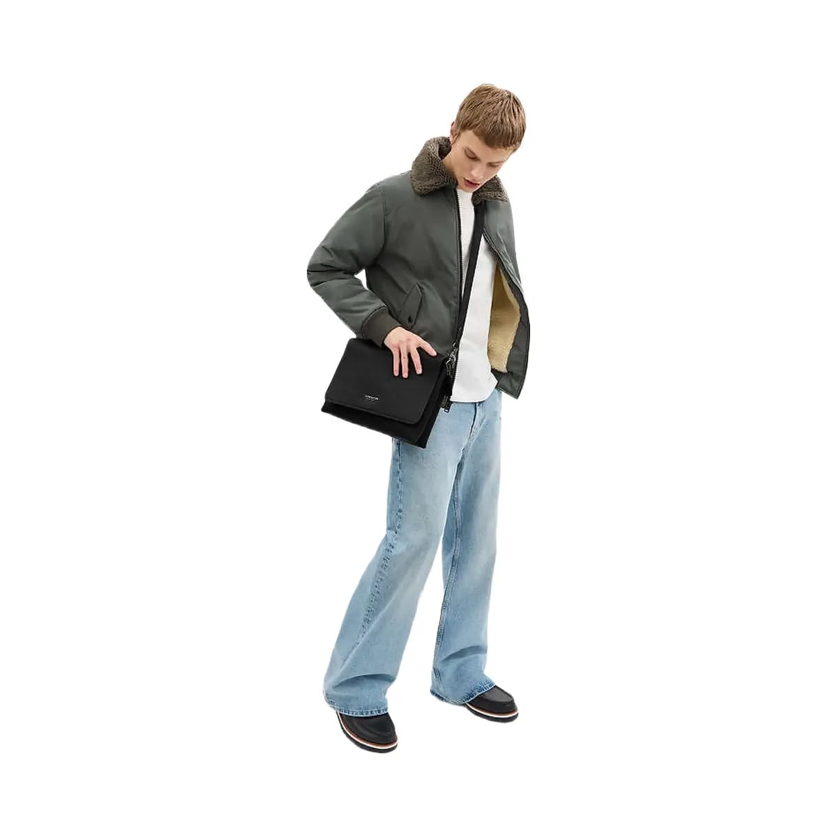 Coach Caleb Messenger Bag Pebbled Leather-Gunmetal-Black