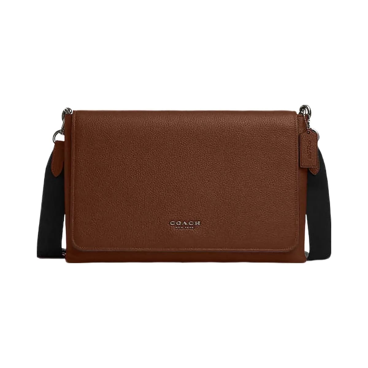 Coach Caleb Messenger Bag Pebbled Leather-Gunmetal-Saddle
