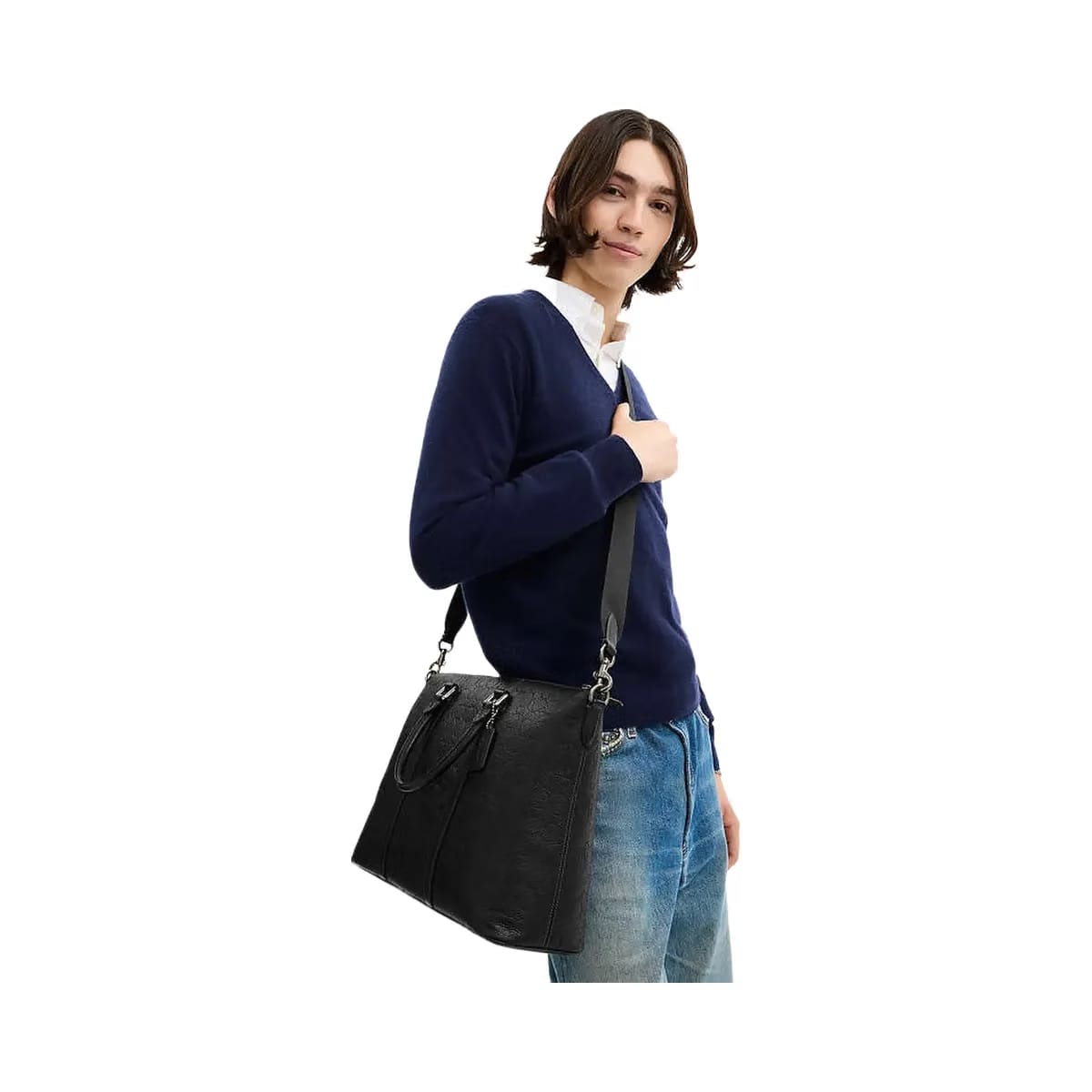 Coach Caleb Work Bag In Signature Leather Pebbled Leather-Gunmetal-Black