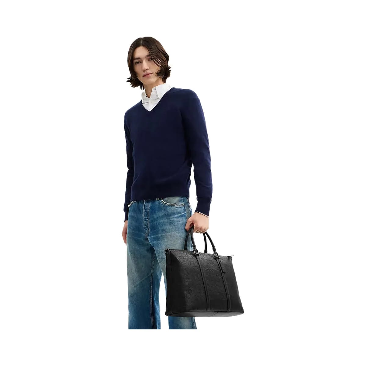 Coach Caleb Work Bag In Signature Leather Pebbled Leather-Gunmetal-Black