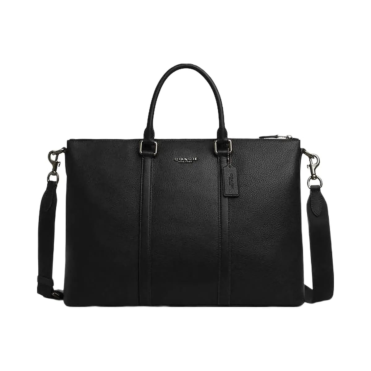 Coach Caleb Work Bag Pebbled Leather-Gunmetal-Black