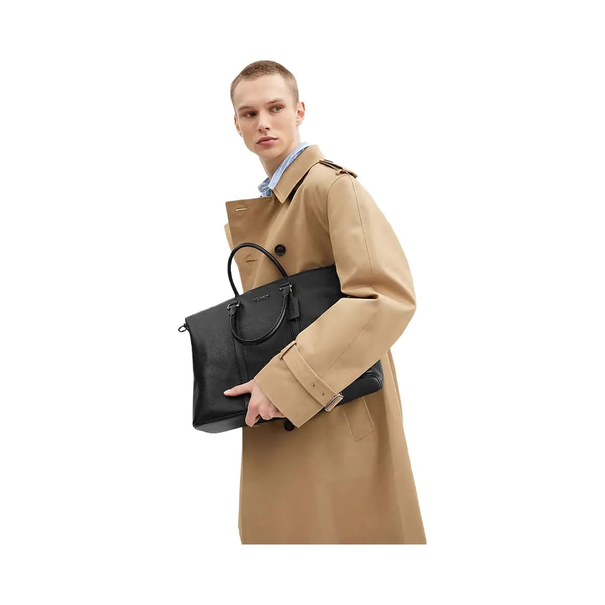 Coach Caleb Work Bag Pebbled Leather-Gunmetal-Black