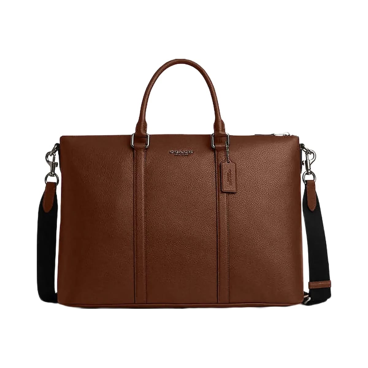 Coach Caleb Work Bag Pebbled Leather-Gunmetal-Saddle