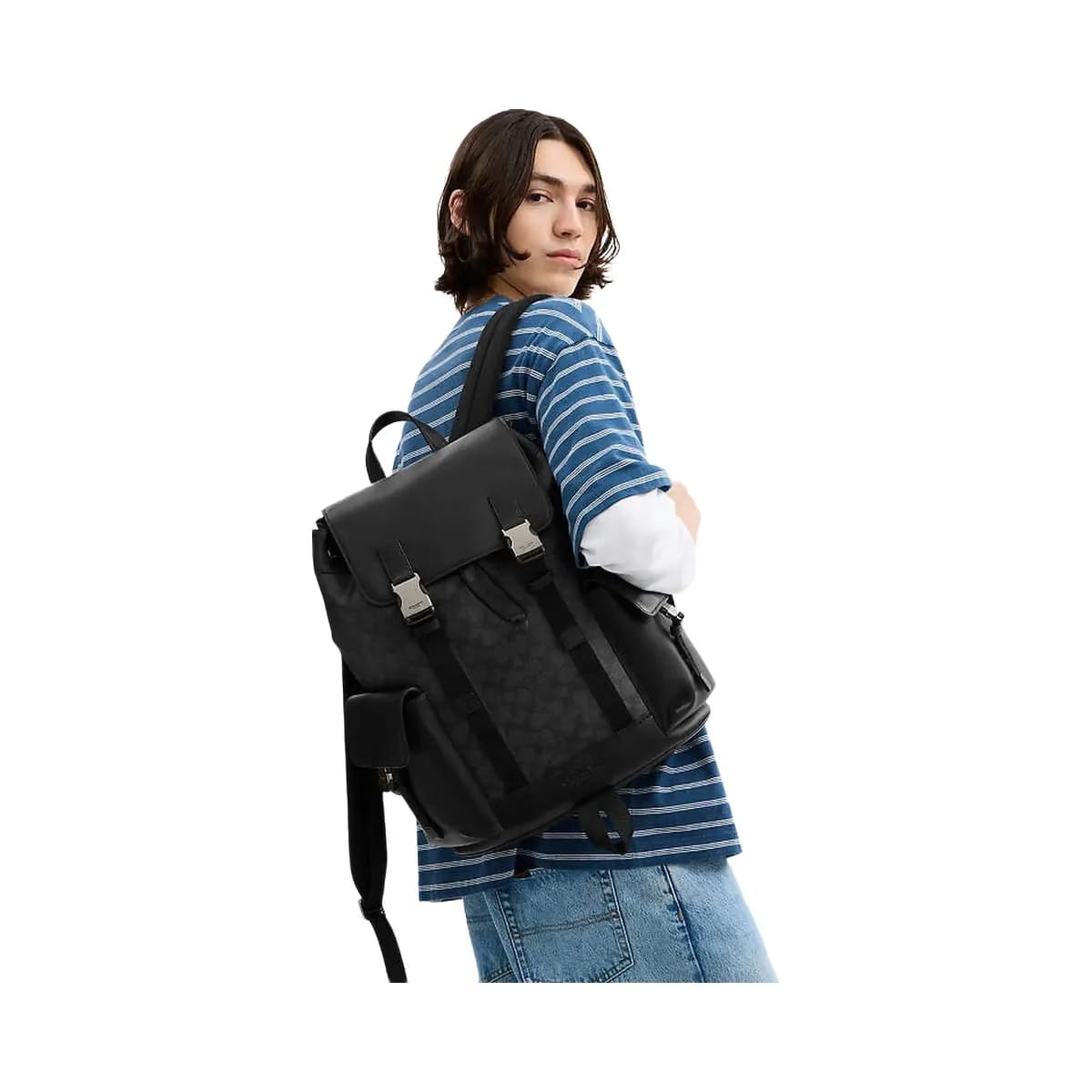Coach Clark Backpack In Signature Canvas Signature Canvas-Gunmetal-Charcoal-Black
