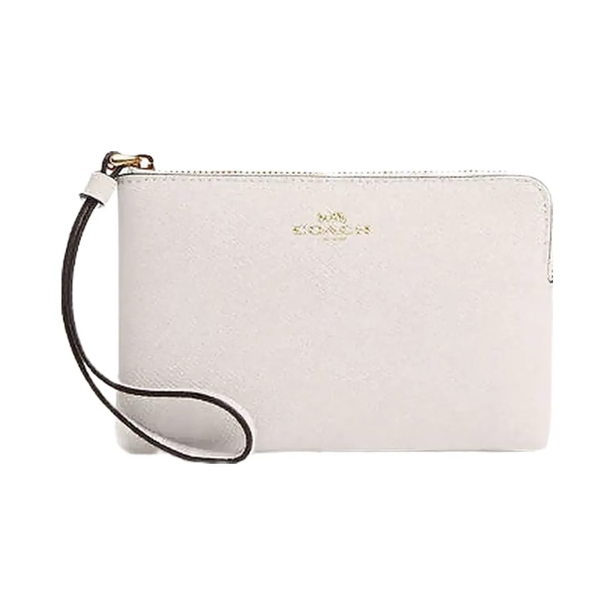 Coach Corner Zip Wristlet Crossgrain Leather-Gold-Chalk