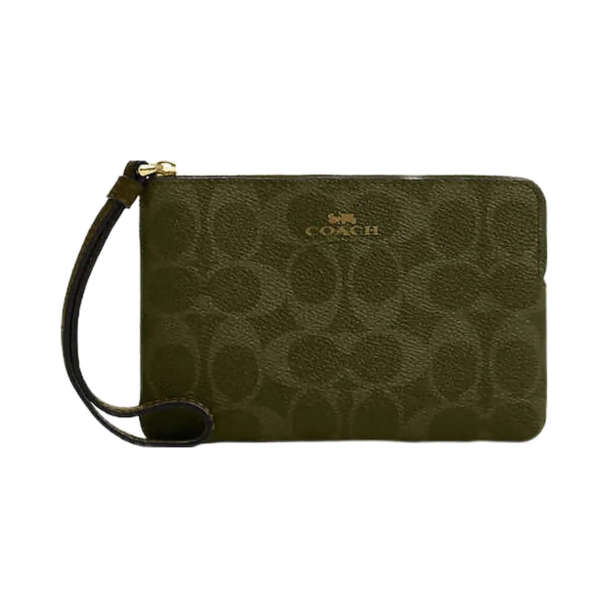 Coach Corner Zip Wristlet In Signature Canvas Signature Canvas-Gold-Olive