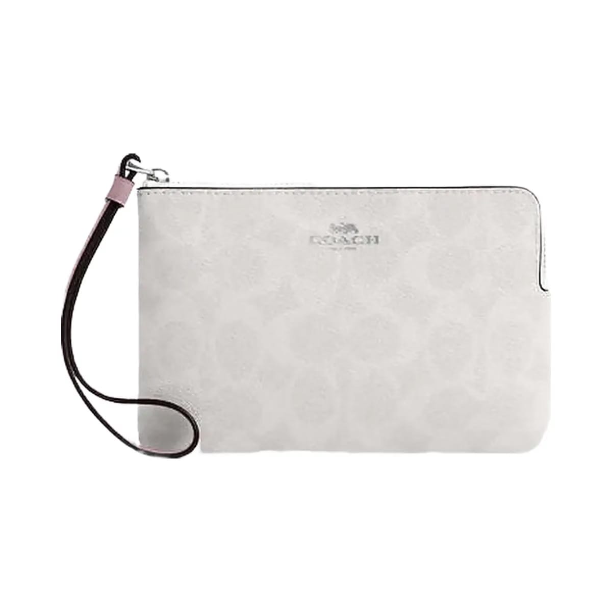 Coach Corner Zip Wristlet In Signature Canvas Signature Canvas-Sv-Chalk-Carnation