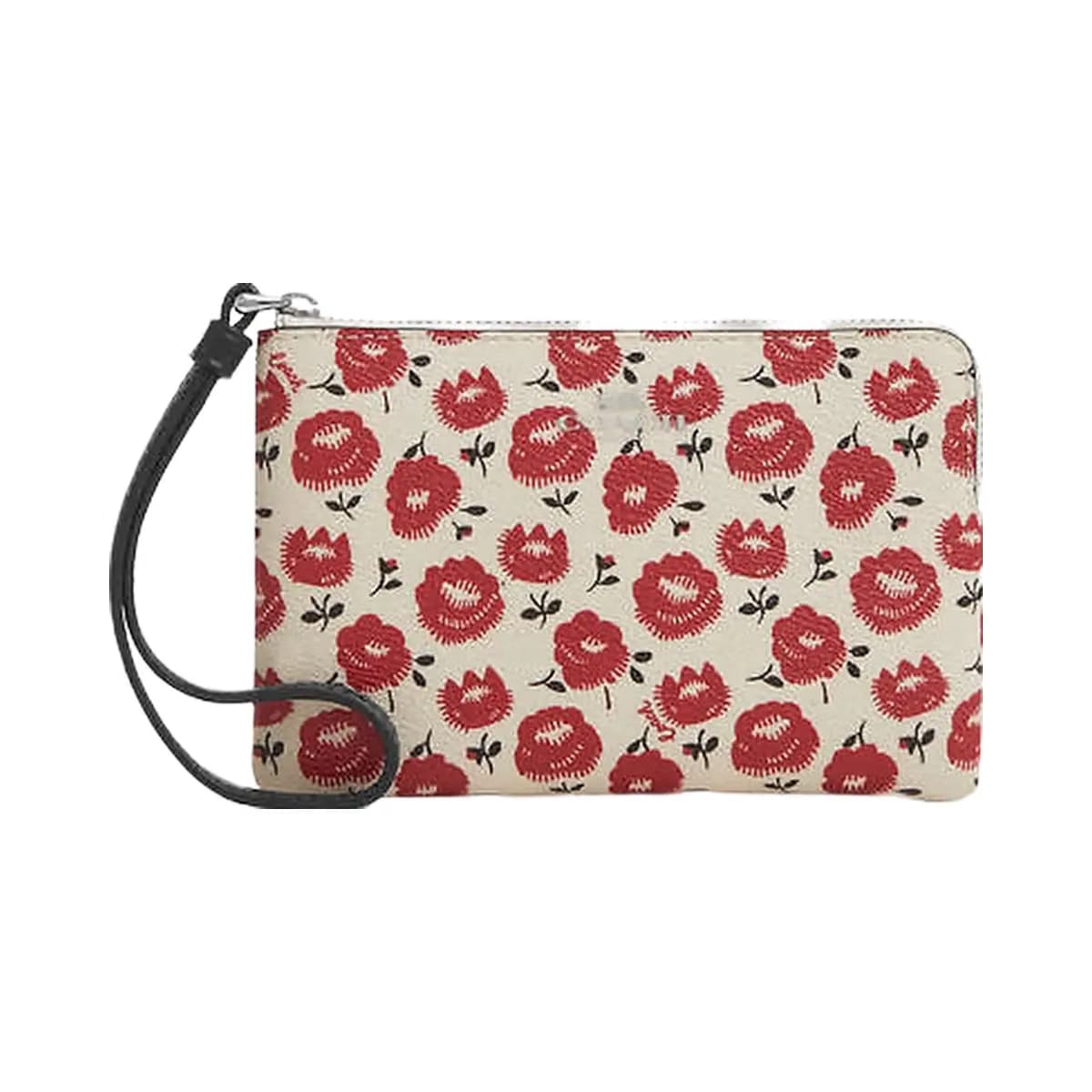 Coach Corner Zip Wristlet With Floral Print Silver-Chalk-Black Multi