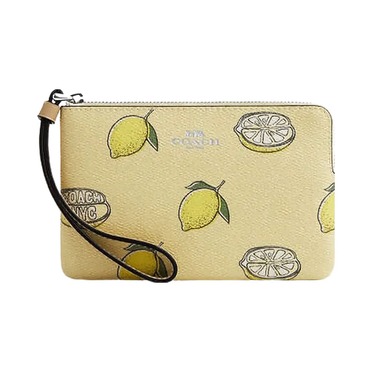 Coach Corner Zip Wristlet With Lemon Print Sv-Garden Glade Multi