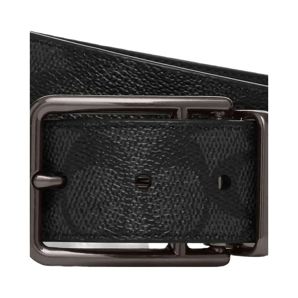 Coach Double Bar Buckle Cut To Size Reversible Belt, 38 Mm Gunmetal-Charcoal-Black