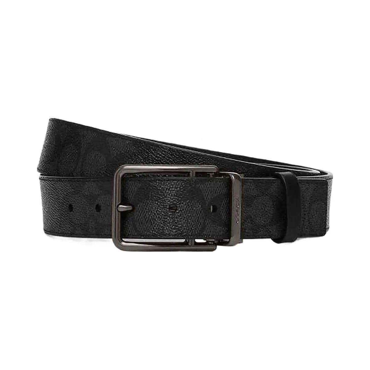 Coach Double Bar Buckle Cut To Size Reversible Belt, 38 Mm Gunmetal-Charcoal-Black