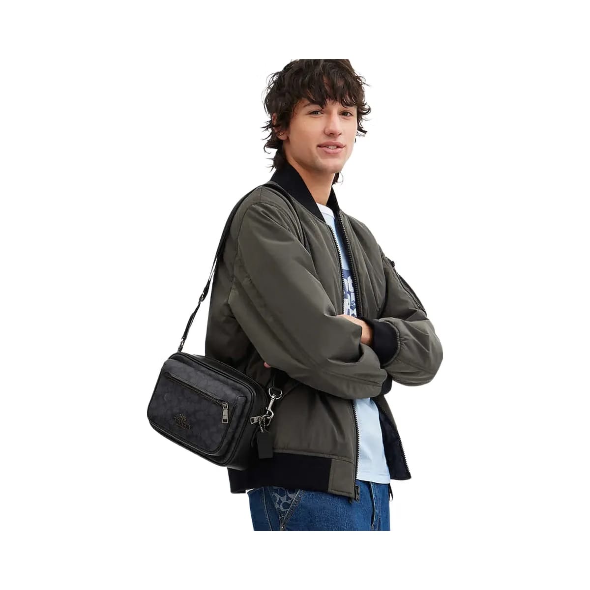 Coach Elias Crossbody In Signature Canvas Signature Canvas-Gunmetal-Charcoal-Black