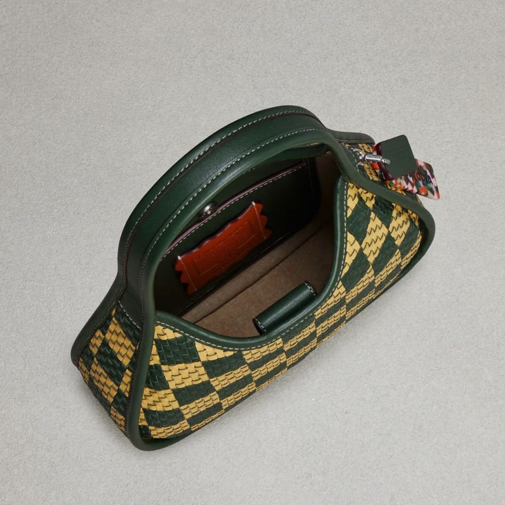 Coach Ergo Bag With Woven Checkerboard In Repurposed Leather Dark Fern-Sunflower
