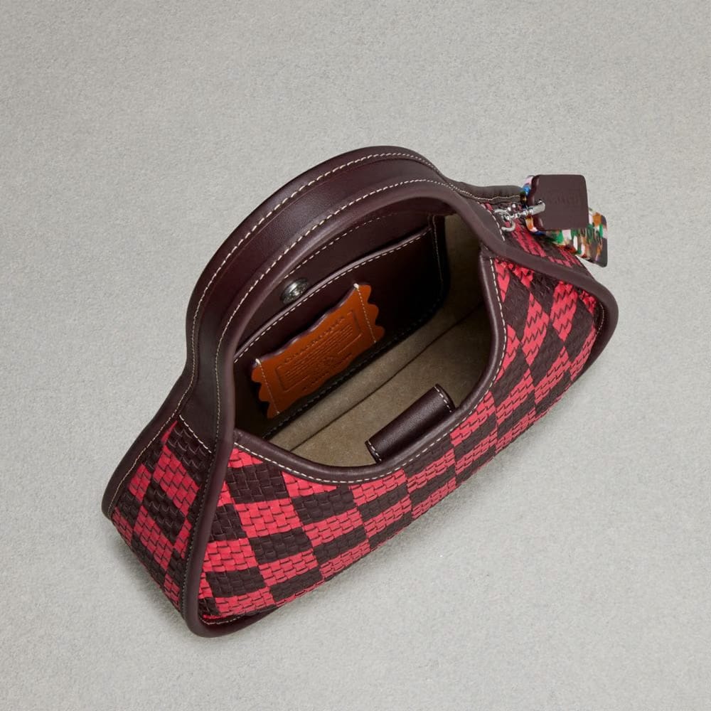 Coach Ergo Bag With Woven Checkerboard In Repurposed Leather Oxblood-Strawberry Haze
