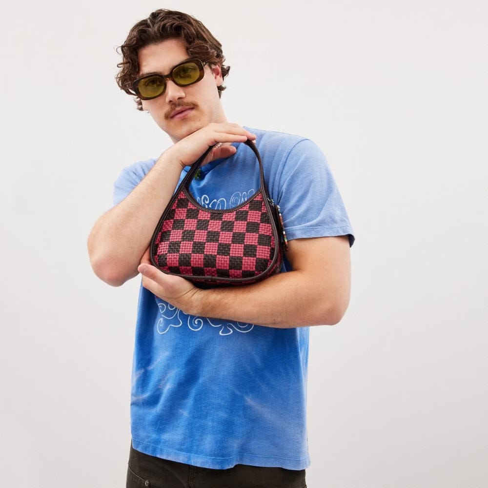 Coach Ergo Bag With Woven Checkerboard In Repurposed Leather Oxblood-Strawberry Haze