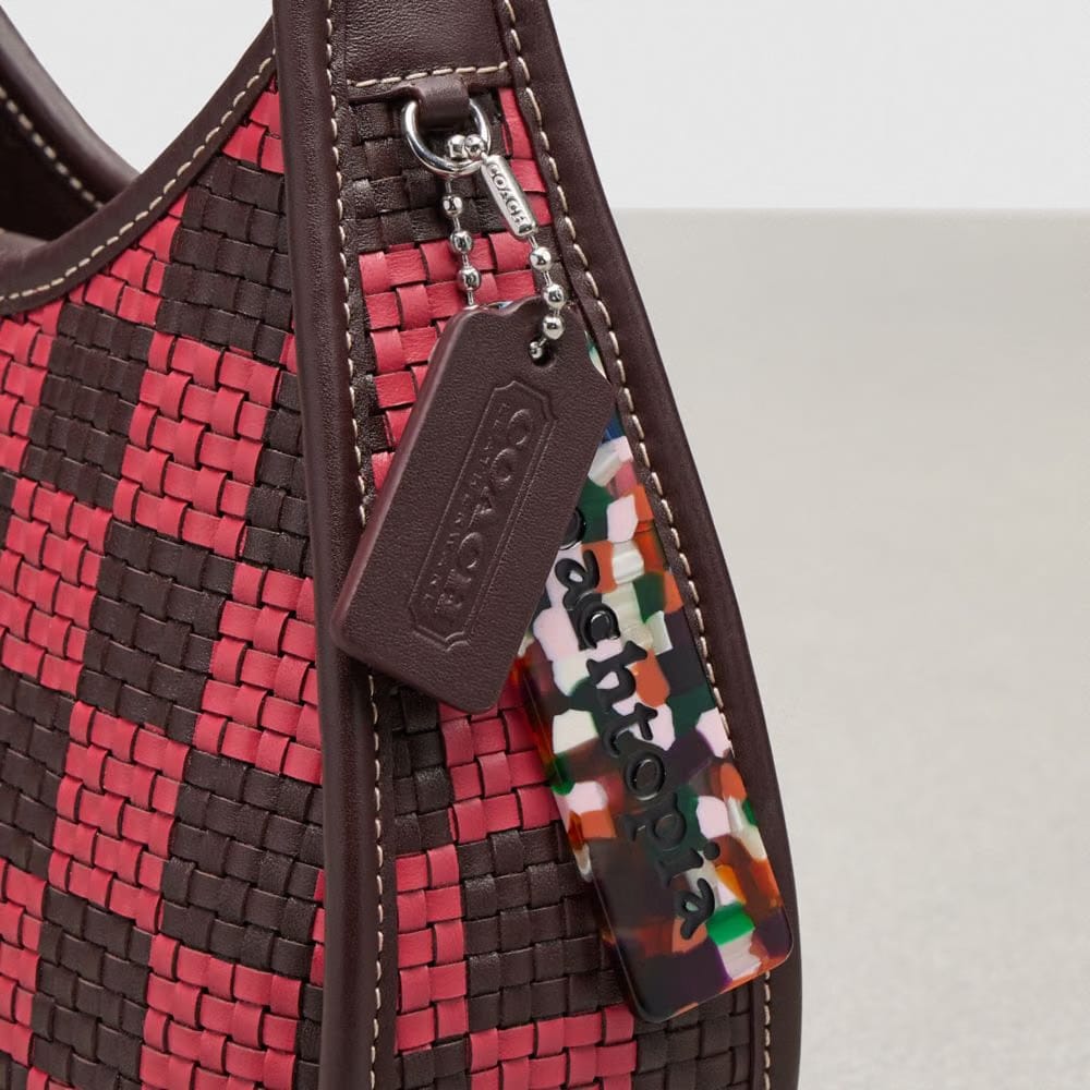 Coach Ergo Bag With Woven Checkerboard In Repurposed Leather Oxblood-Strawberry Haze