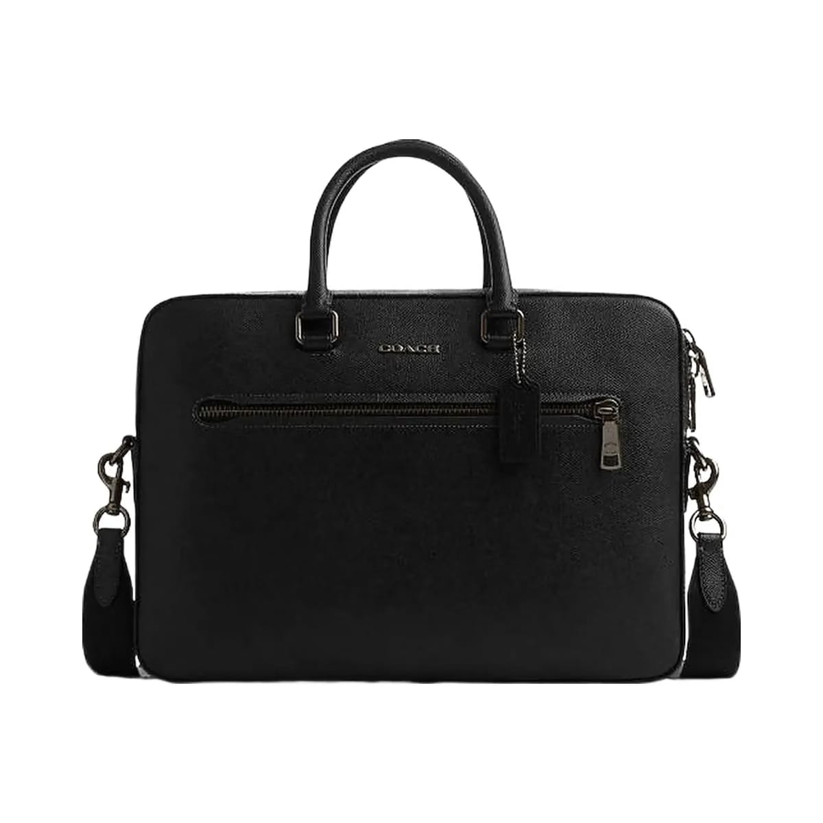 Coach Ethan Slim Brief Crossgrain Leather-Gunmetal-Black