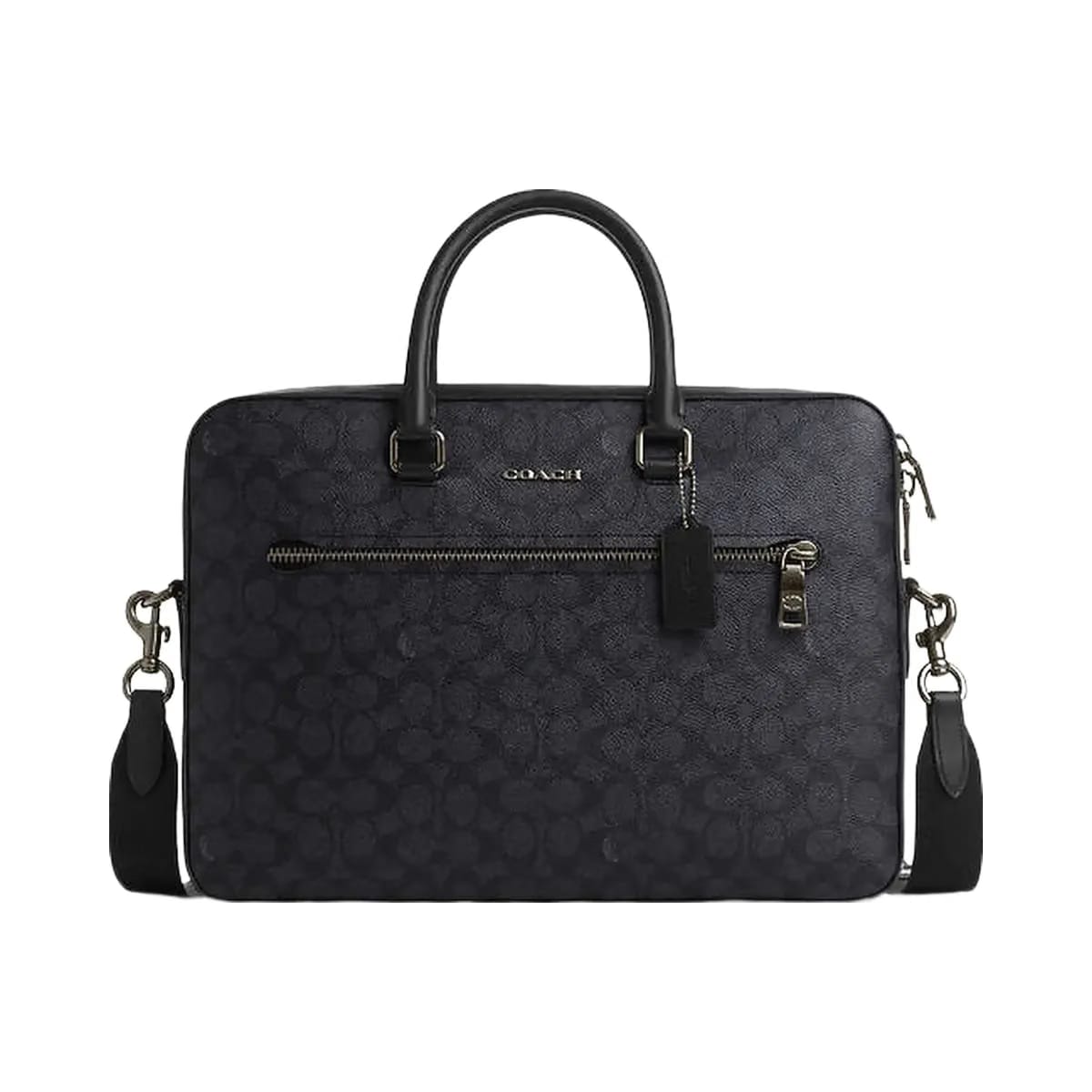 Coach Ethan Slim Brief In Signature Canvas Signature Canvas-Gunmetal-Charcoal-Black
