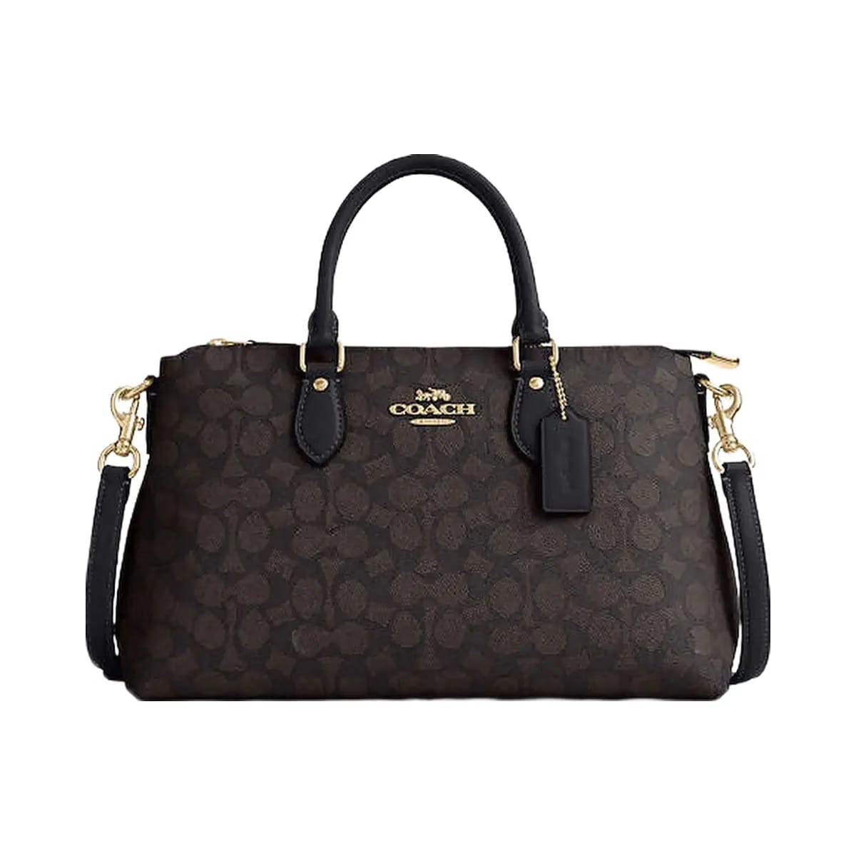 Coach Georgia Satchel Bag In Signature Canvas Signature Canvas-Gold-Walnut-Black