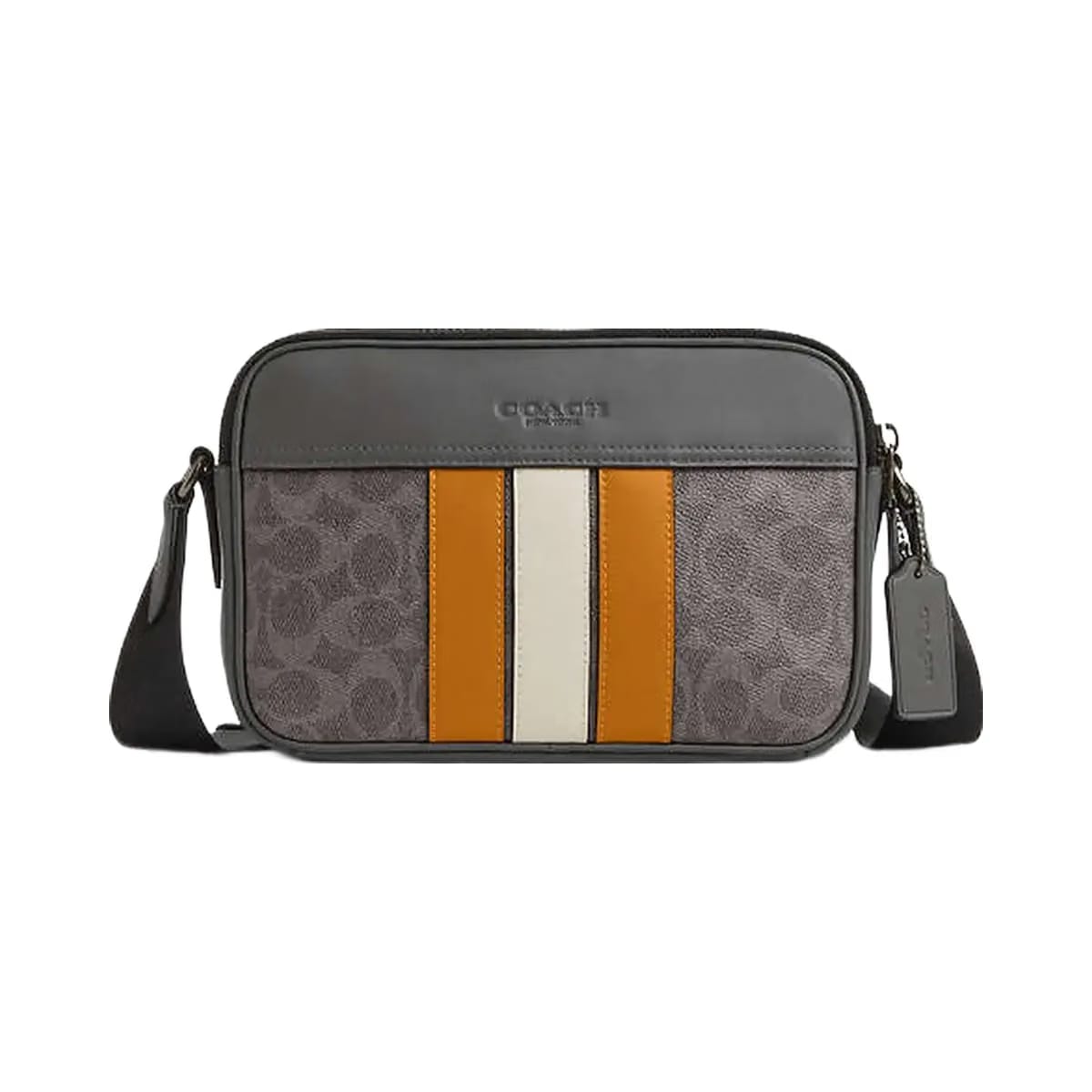 Coach Graham Crossbody Bag In Signature Canvas With Varsity Stripe Signature Canvas-Qb-Grey-Ochre-Chalk