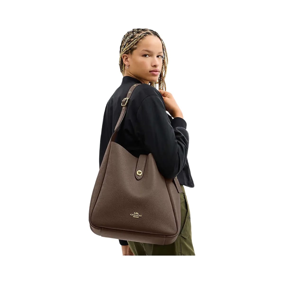 Coach Hadley Large Shoulder Bag Pebbled Leather-Gold-Dark Stone