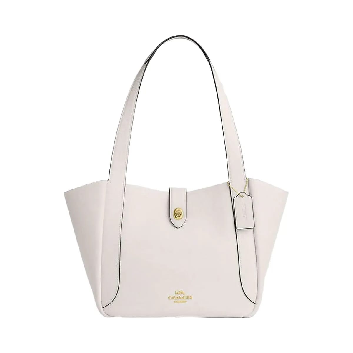 Coach Hadley Turnlock Tote Bag Pebbled Leather-Gold-Chalk