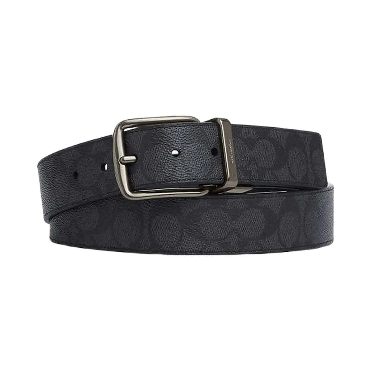Coach Harness Buckle Cut To Size Reversible Belt, 38 Mm Signature Canvas-Gunmetal-Charcoal-Black