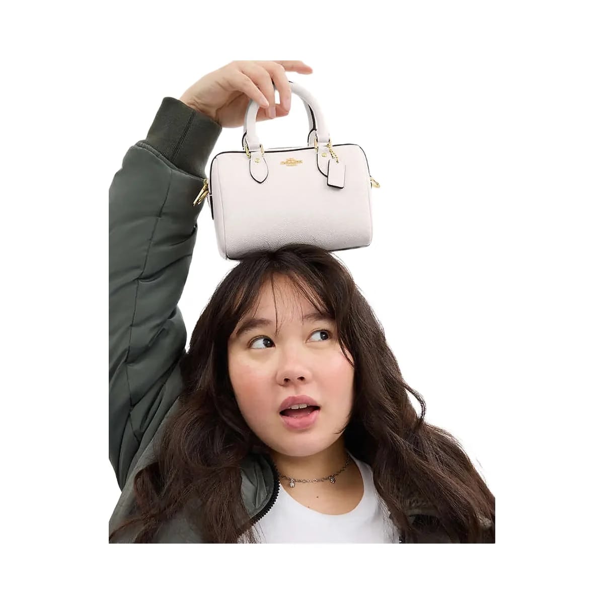 Coach Mini Rowan Crossbody Bag Crossgrain Leather-Gold-Chalk