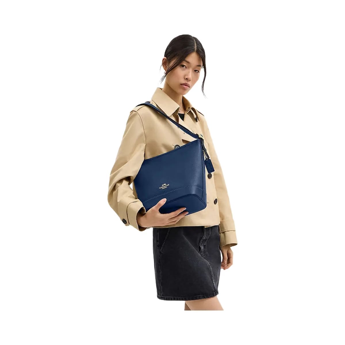 Coach Jude Duffle Bag Pebbled Leather-Gold-Deep Blue