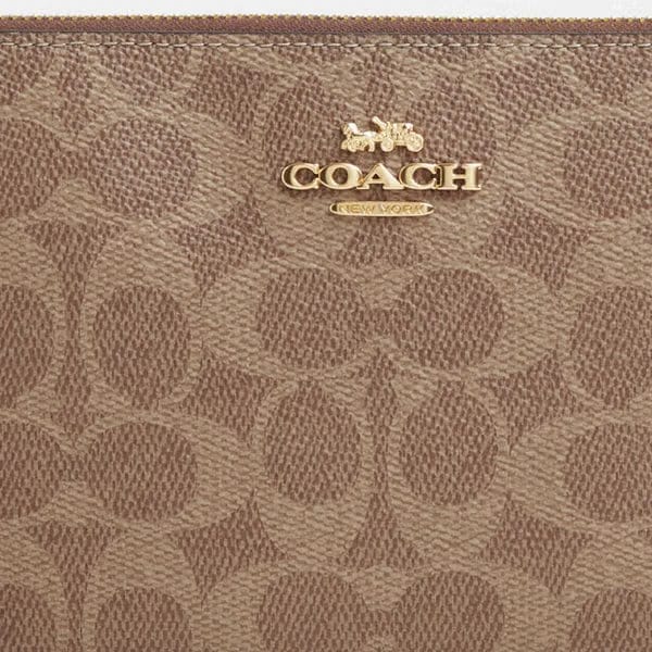 Coach Large Corner Zip Wristlet In Signature Canvas Signature Canvas-Gold-Tan-Brown