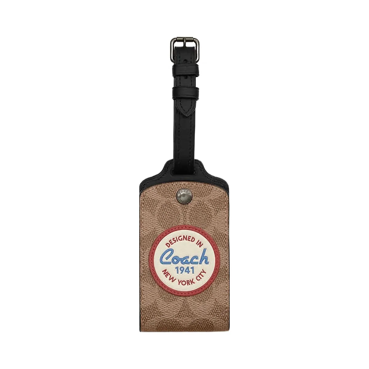 Coach Luggage Tag In Signature Canvas With Patches Signature Canvas-Gunmetal-Tan Multi