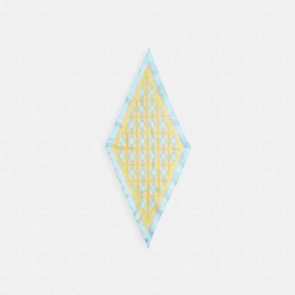 Coach Maude Plaid Print Silk Diamond Scarf Blue