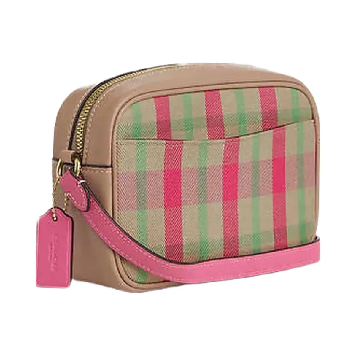 Coach Mini Jamie Camera Bag With Plaid Print Gold-Pink Multi